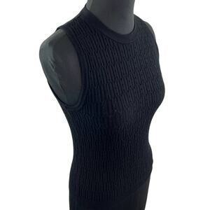 One Grey Day Black Pointelle Knit High Neck Sleeveless Tank Blouse Slim Fit XS